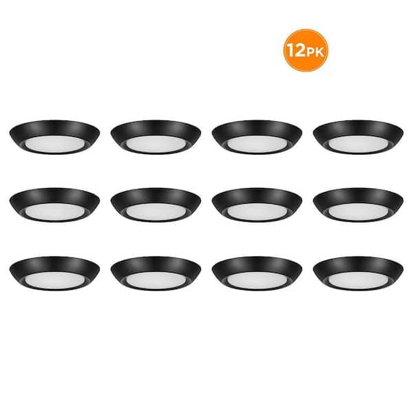 12-Pack 4 in. LED Surface Mount Downlight Flush Mount Disk Light Fixture, 900 Lumens, Selectable CCT 2700K-5000K, Black