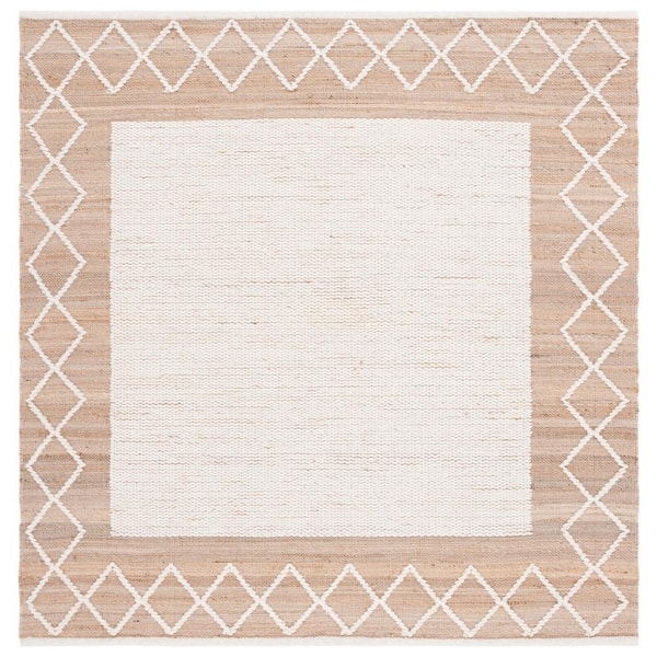 SAFAVIEH Natural Fiber Beige/Ivory 6 ft. x 6 ft. Diamond Border Square Area Rug