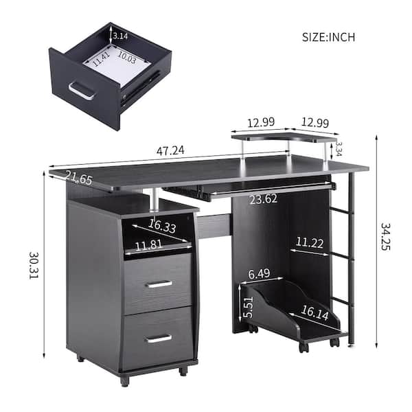 Prepac Milo Desk with Side Storage and 2 Drawers - Black