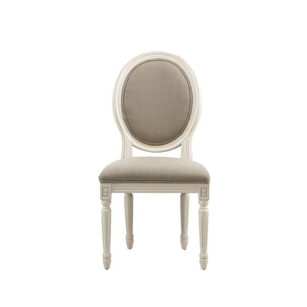 Unbranded French Oval Dark Beige Linen Upholstered Side Chair (Set of 2)