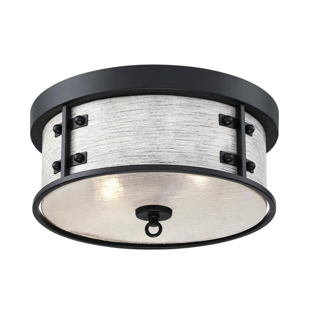 Matte Black and Antique Ash Drum Flush Mount Light