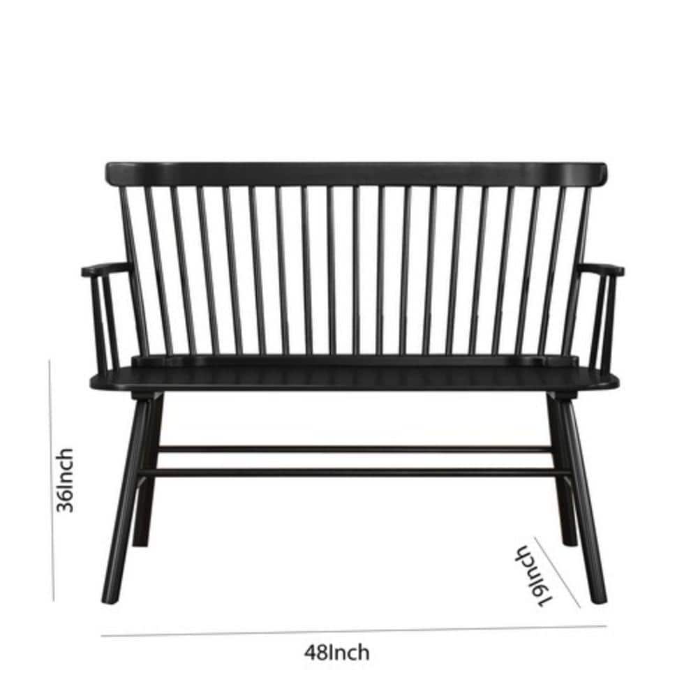 Transitional Black Wooden Spindle Back Bench with Splayed Legs