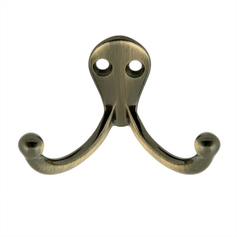 idh by St. Simons Solid Brass Double Hook in Antique Brass 17016-005 - The  Home Depot