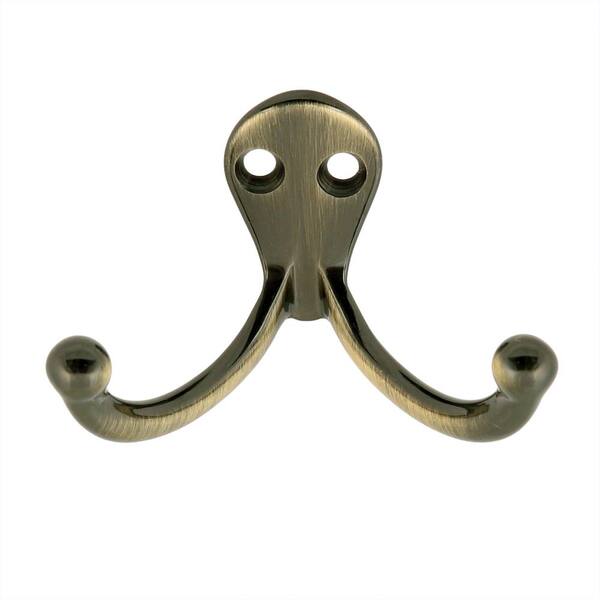 Solid Brass Double Hook in Antique Brass