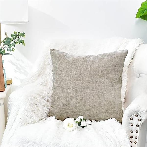 Cream Outdoor Throw Pillow Pack of 4 Cozy Covers Cases for Couch Sofa Home Decoration Solid Dyed Soft Chenille, White