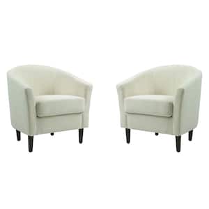 Modern Beige Linen Upholstered Accent Barrel Arm Chair With Wood Leg(Set of 2)