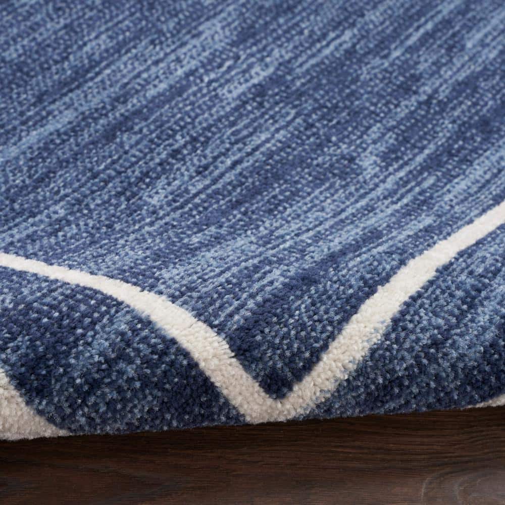 Navy and Ivory 10' x 14' Synthetic Rectangular Rug