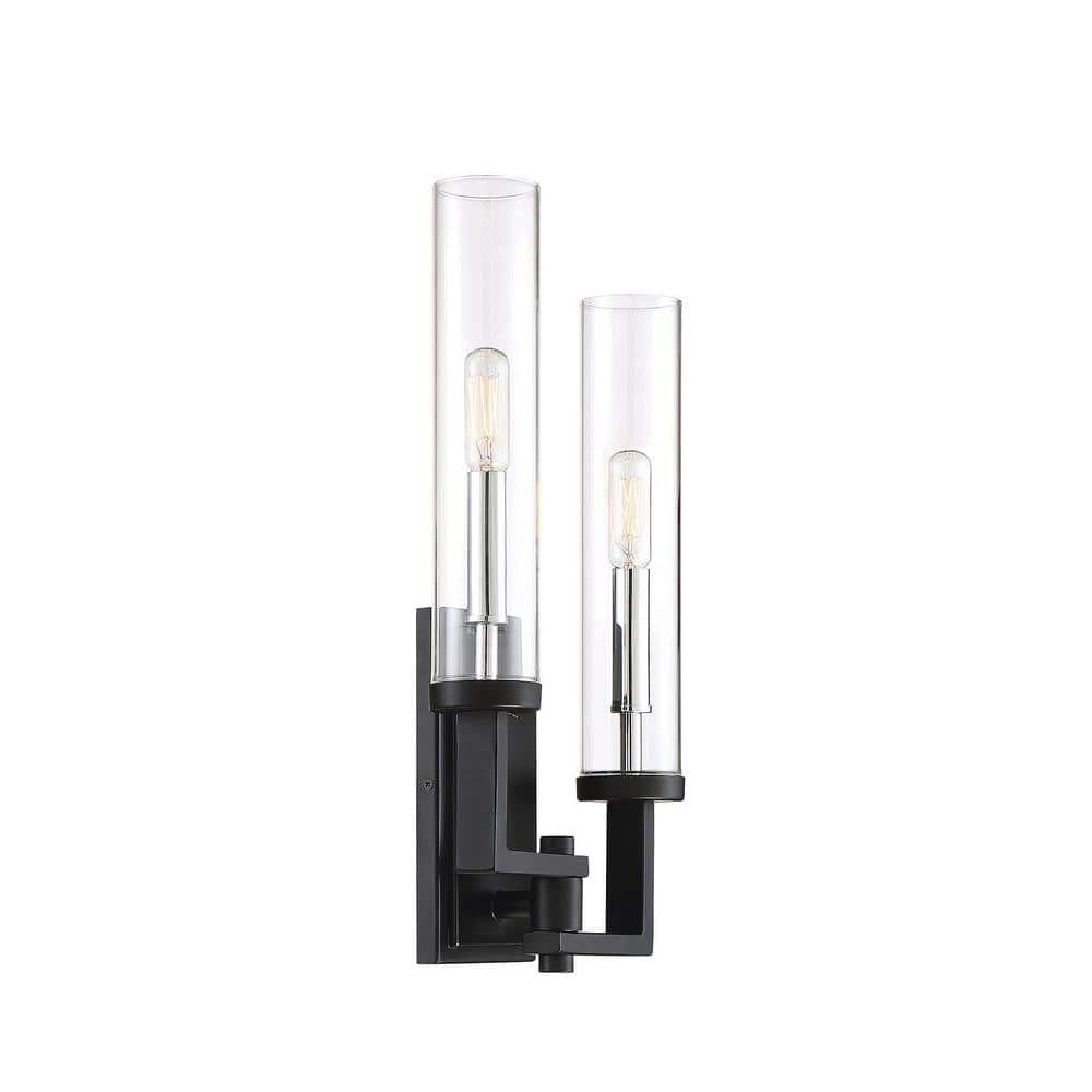 Folsom Matte Black Cylinder Sconce with Polished Chrome Accents