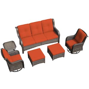 6-Piece Wicker Outdoor Sectional Sofa Set Patio Conversation with Orange Cushions