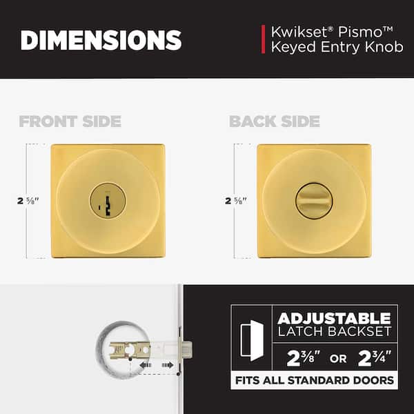 Kwikset Pismo Satin Brass Keyed Entry Square Door Knob featuring