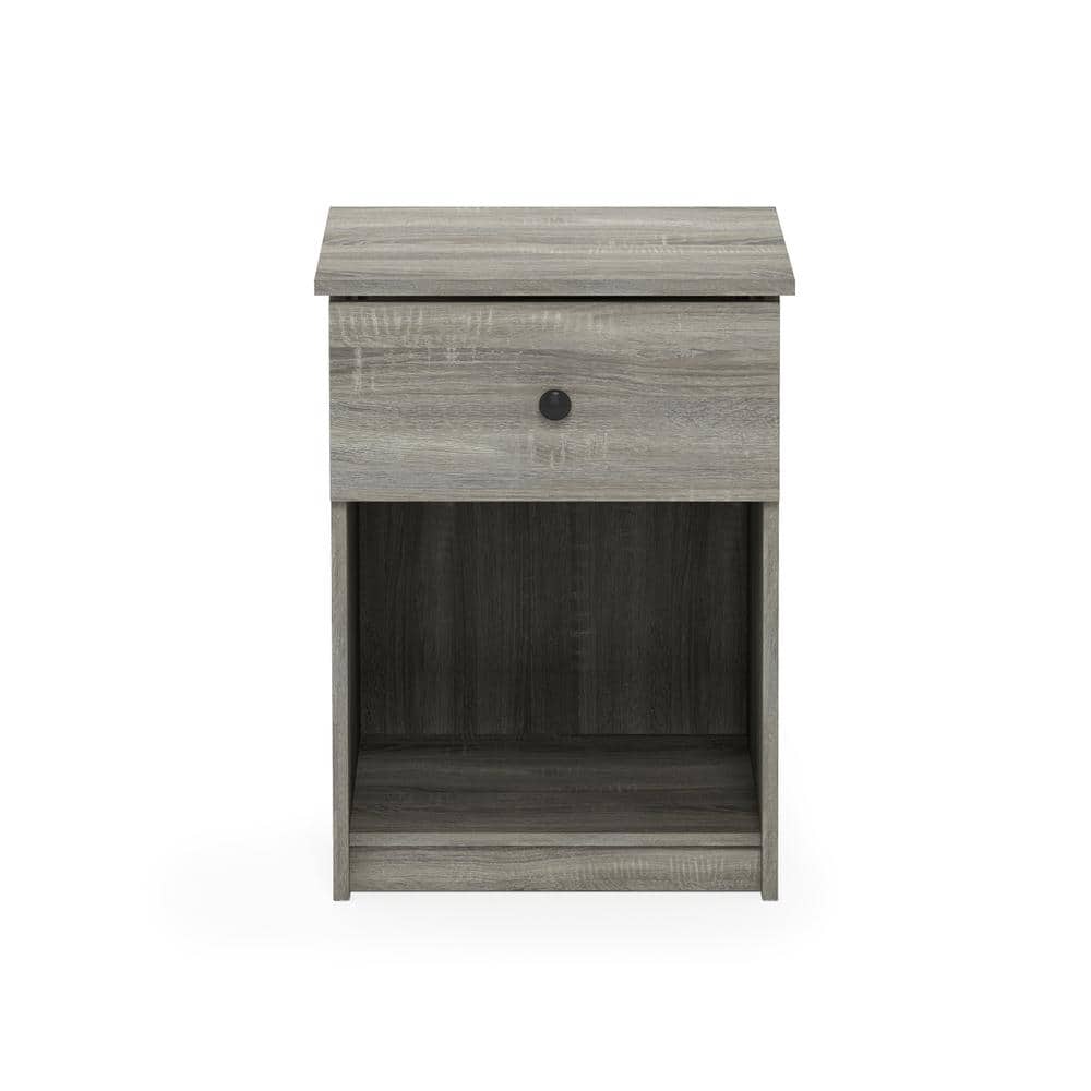 French Oak Grey Engineered Wood Nightstand with Black Knob