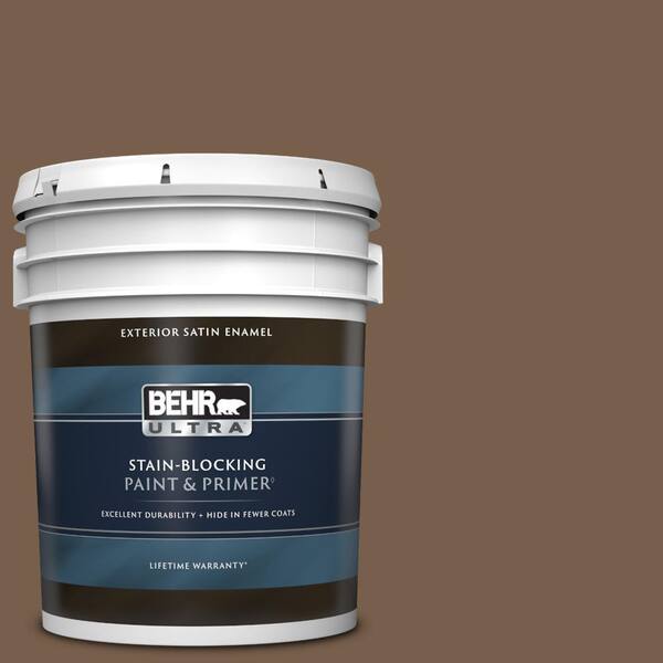 BEHR ULTRA 5 gal. #250F-7 Melted Chocolate Satin Enamel Exterior Paint & Primer