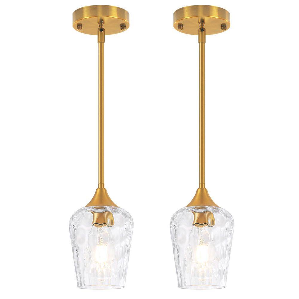 1-Light Modern Gold Adjustable Pendant Light with Clear Hammered Glass Shade for Kitchen Island and Bedroom (2-Pieces) price history on PriceWatchPro