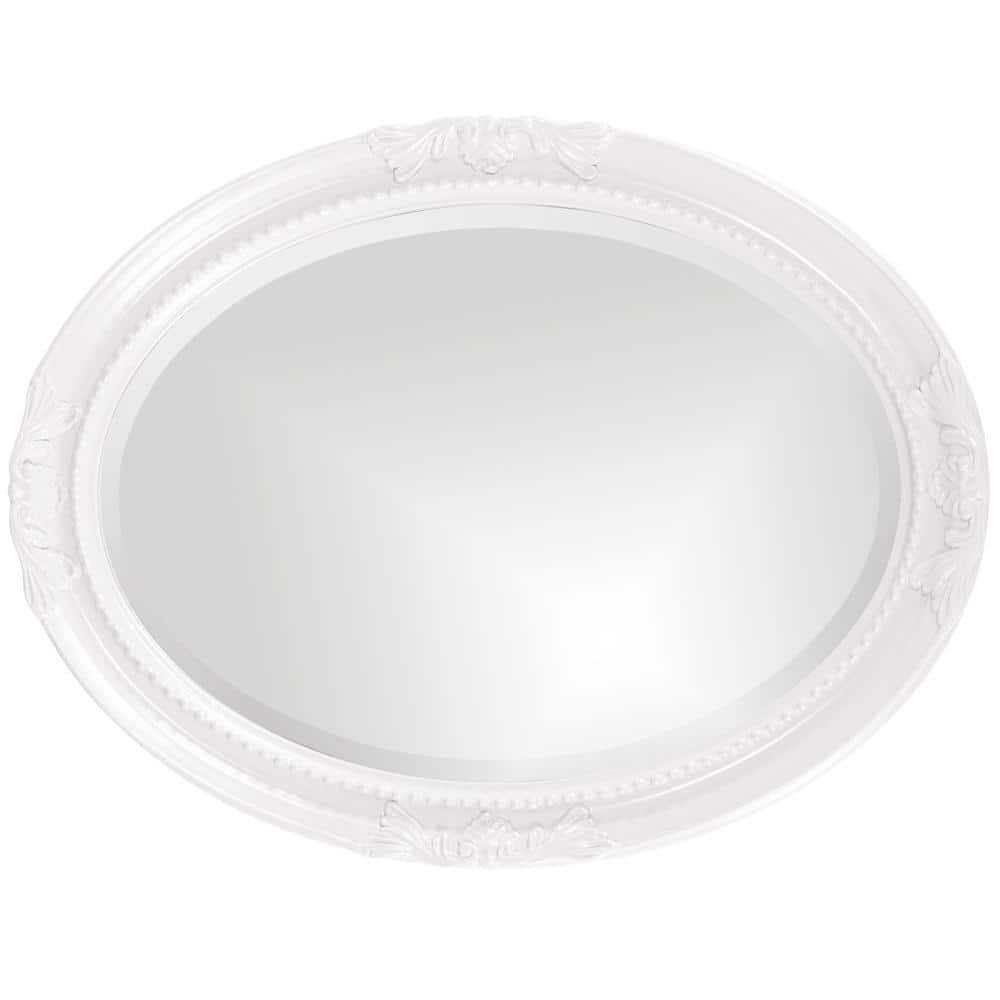 Glossy White Beaded Wood Oval Mirror 33"x25"