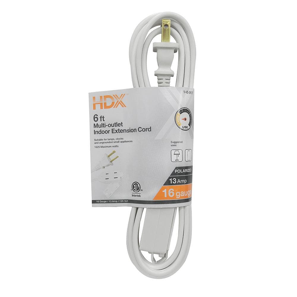 HDX 6 ft. 16/2 Light Duty Indoor Extension Cord, White HW1626HDW