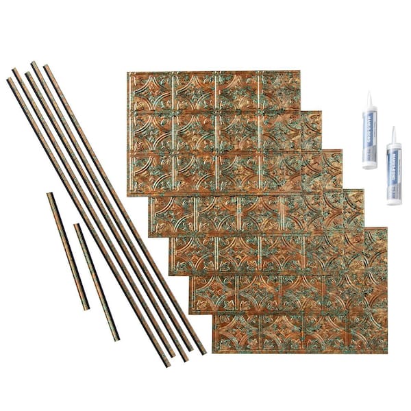 Traditional 1 18 in. x 24 in. Copper Fantasy Vinyl Decorative Wall Tile Backsplash 15 sq. ft. Kit