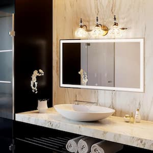 3-Light Vintage Bathroom Vanity Light Fixture Bathroom Lighting Antique Brass Gold Finish with Crystal Glass Shade