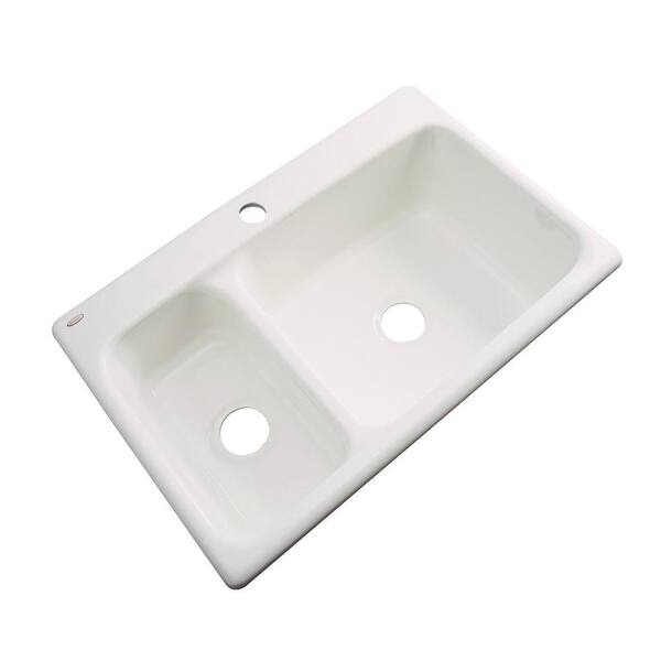 Thermocast Wyndham Drop-In Acrylic 33 in. 1-Hole Double Bowl Kitchen Sink in Bone