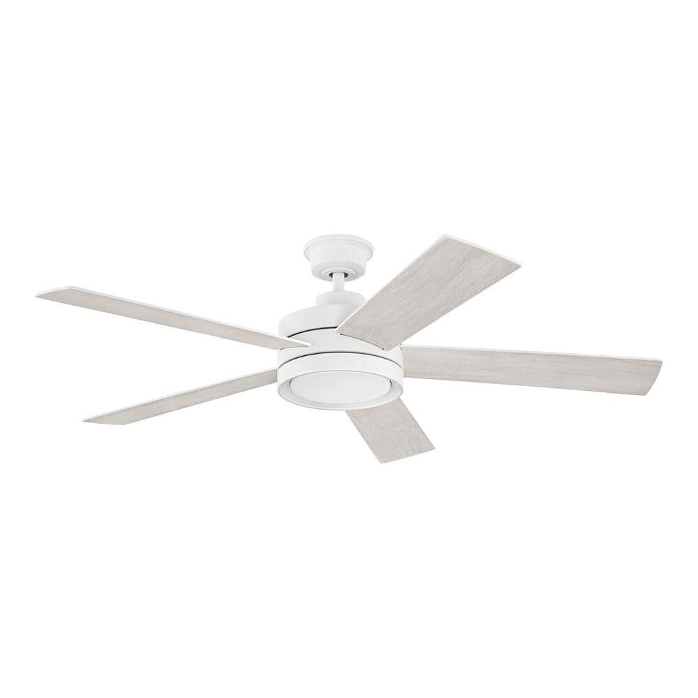 Baxtan 56" Matte White and Soft Oak Glazed Ceiling Fan with LED Light and Remote