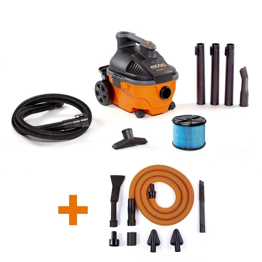 RIDGID 4 Gal. 5.0 Peak HP Portable Shop Vacuum Wet Dry Vac with Fine Dust Filter, Accessories and Car Cleaning Kit WD4070C (WD4070C)