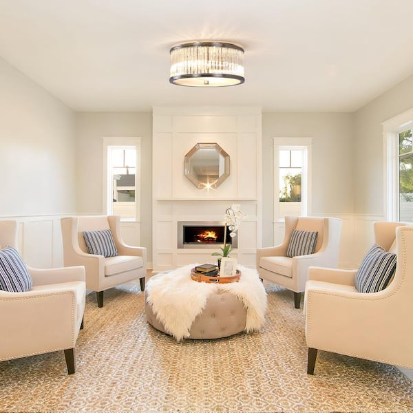 12 in. 2-Light Brushed Nickel Modern Flush Mount Ceiling Light with Clear Glass Tubes