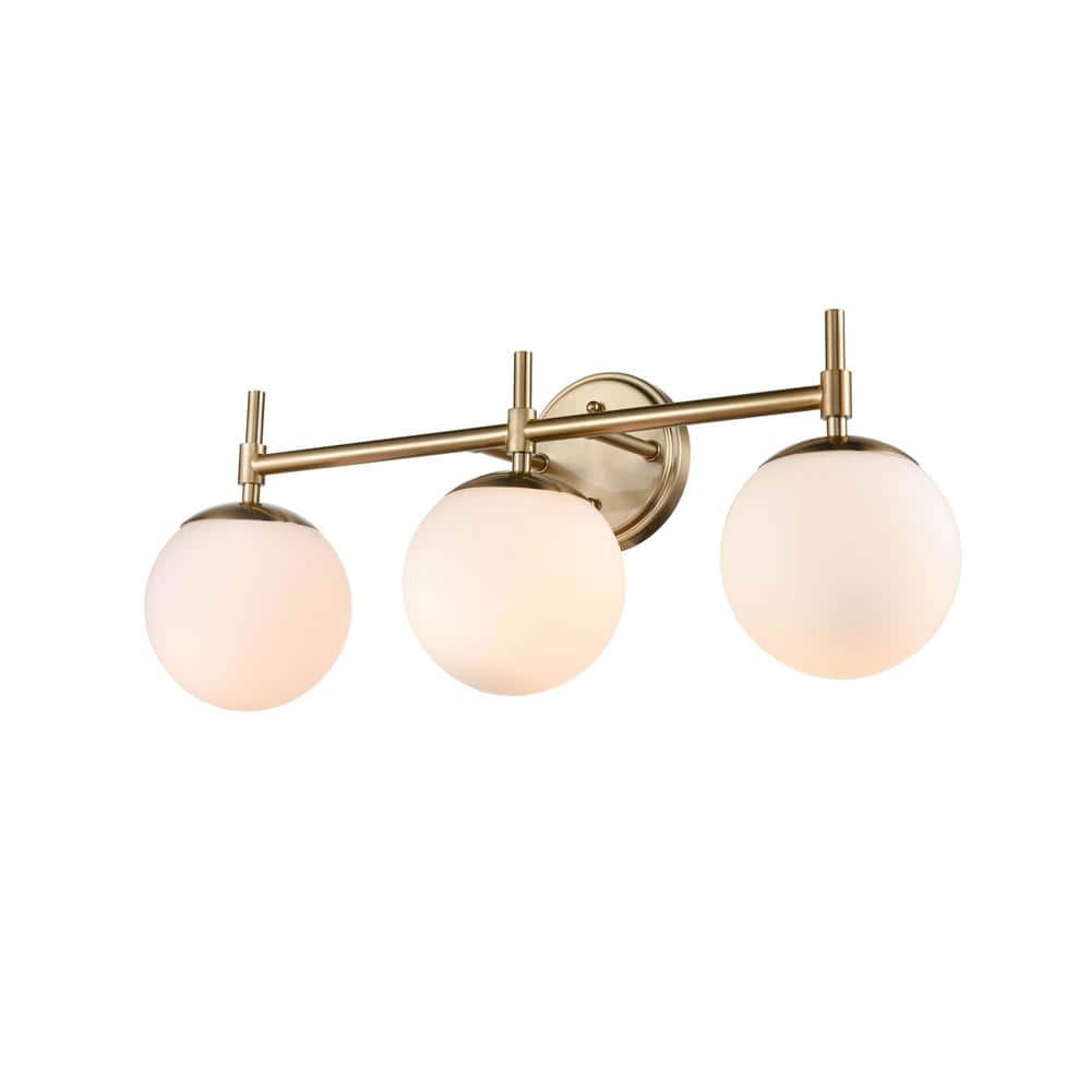 Aparicio 24" Modern Gold 3-Light Vanity with Frosted Glass Shades