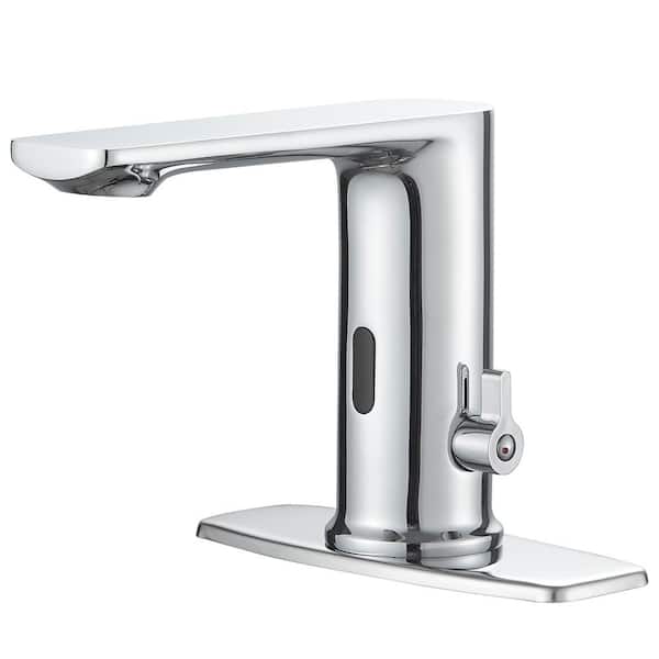 BWE Automatic Sensor Touchless Single Hole Bathroom Sink Faucet With Temperature Mixing Valve In Polished Chrome