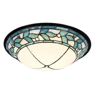 Green Leaves 150-Watt Tiffany Bronze and Hand Rolled Art Glass Integrated LED Ceiling Flush Mount