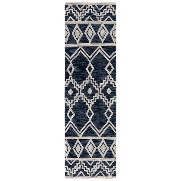 Abstract Navy/Ivory 2 ft. x 8 ft. Chevron Tribal Runner Rug