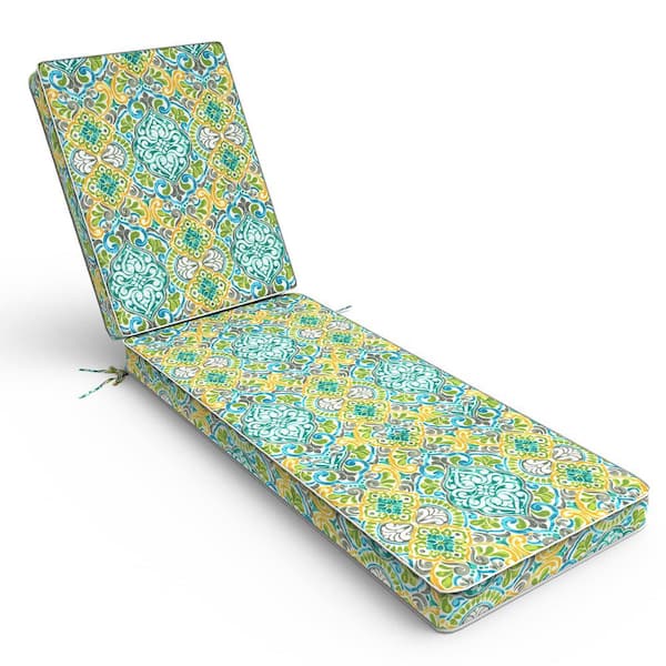Outdoor Chaise Lounge Cushion 72 x 21 x 3  in. Water Resistant Patio Lounge Chair Cushion Damask Green