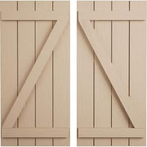 22 in. x 62 in. Timberthane Polyurethane 4-Board Joined Board-n-Batten Rough Sawn Faux Wood Shutters w/Z-Board Pair