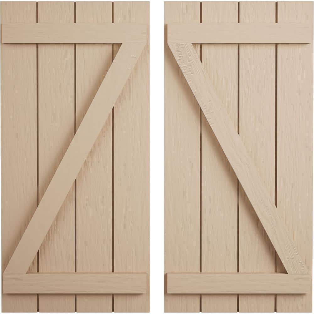 22 in. x 84 in. Timberthane Polyurethane 4-Board Joined Board-n-Batten Rough Sawn Faux Wood Shutters w/Z-Board Pair price history on PriceWatchPro