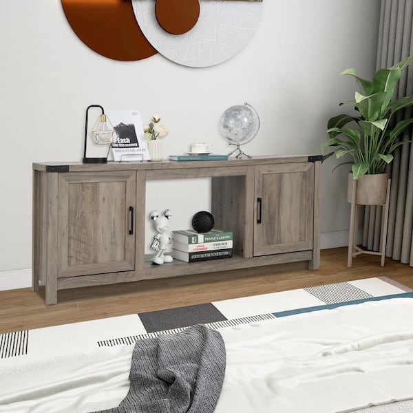 Natural Electric Fireplace TV Stand with Storage Cabinets Fits TVs up to 70 in.