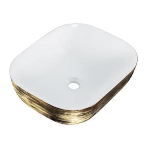 Luxury Rectangular Porcelain Vessel Sink in Gold and White Brushed