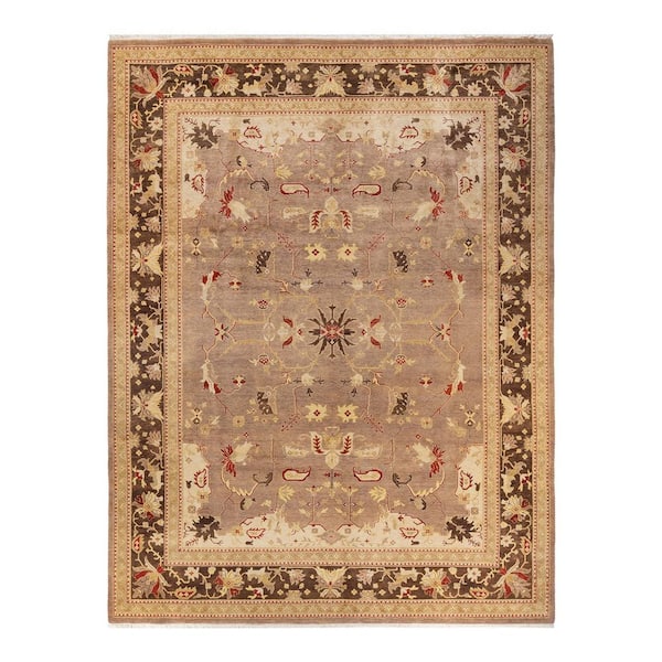 Eclectic 9 ft. x 12 ft. Brown  Floral Wool Indoor Area Rug