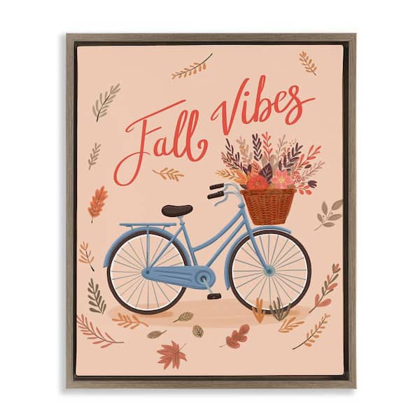 Stupell Industries Fall Vibes Bicycle by Nancy McKenzie Brown Floater Frame Typography Graphic Art Print 21 in. x 17 in.
