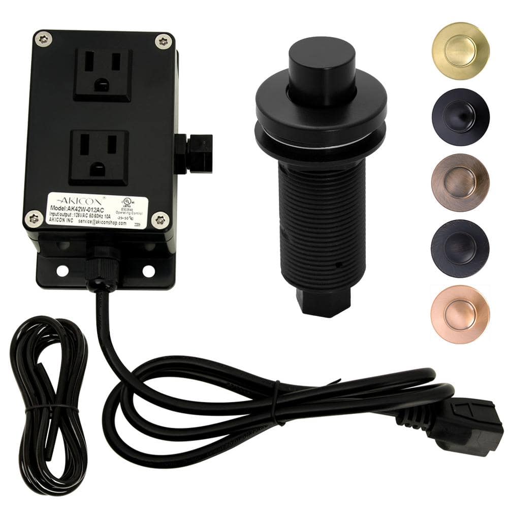Garbage Disposal Air Switch Kit, Dual Outlet, Solid Brass Button, Matte Bla