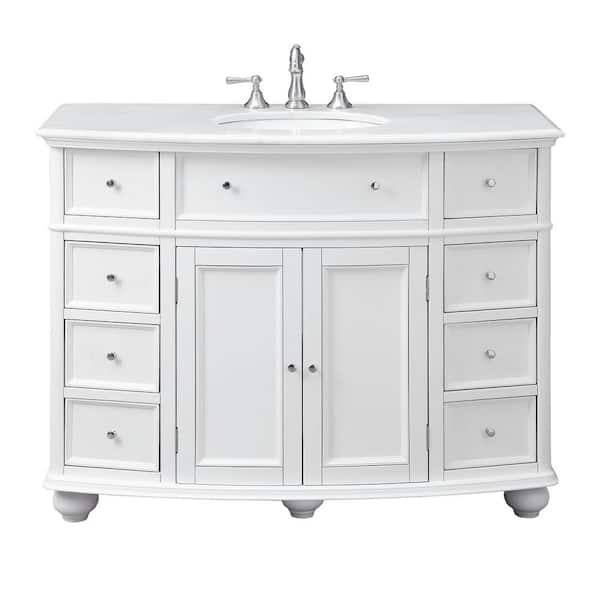 Home Decorators Collection Hampton Harbor 45 in. W x 22 in. D x 35 in. H Bath Vanity in White with White Marble Vanity Top