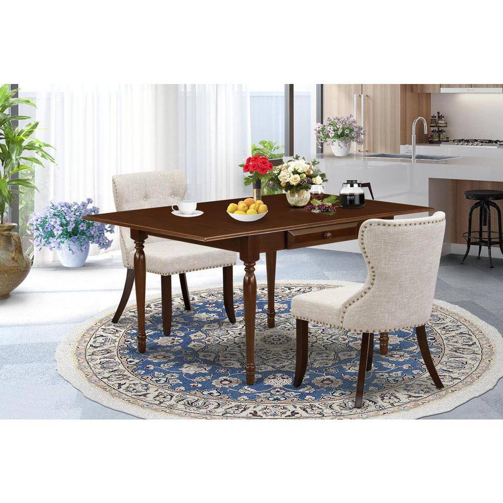 3-Piece Mahogany Finish Solid Wood Top Dining Table Set