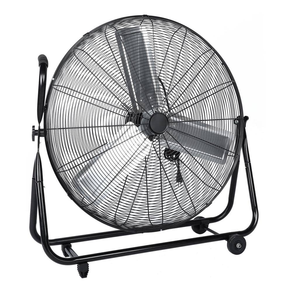 EPOWP 30 in. 3 fan speed Metal Industrial Floor Fan in Black with Roll ...