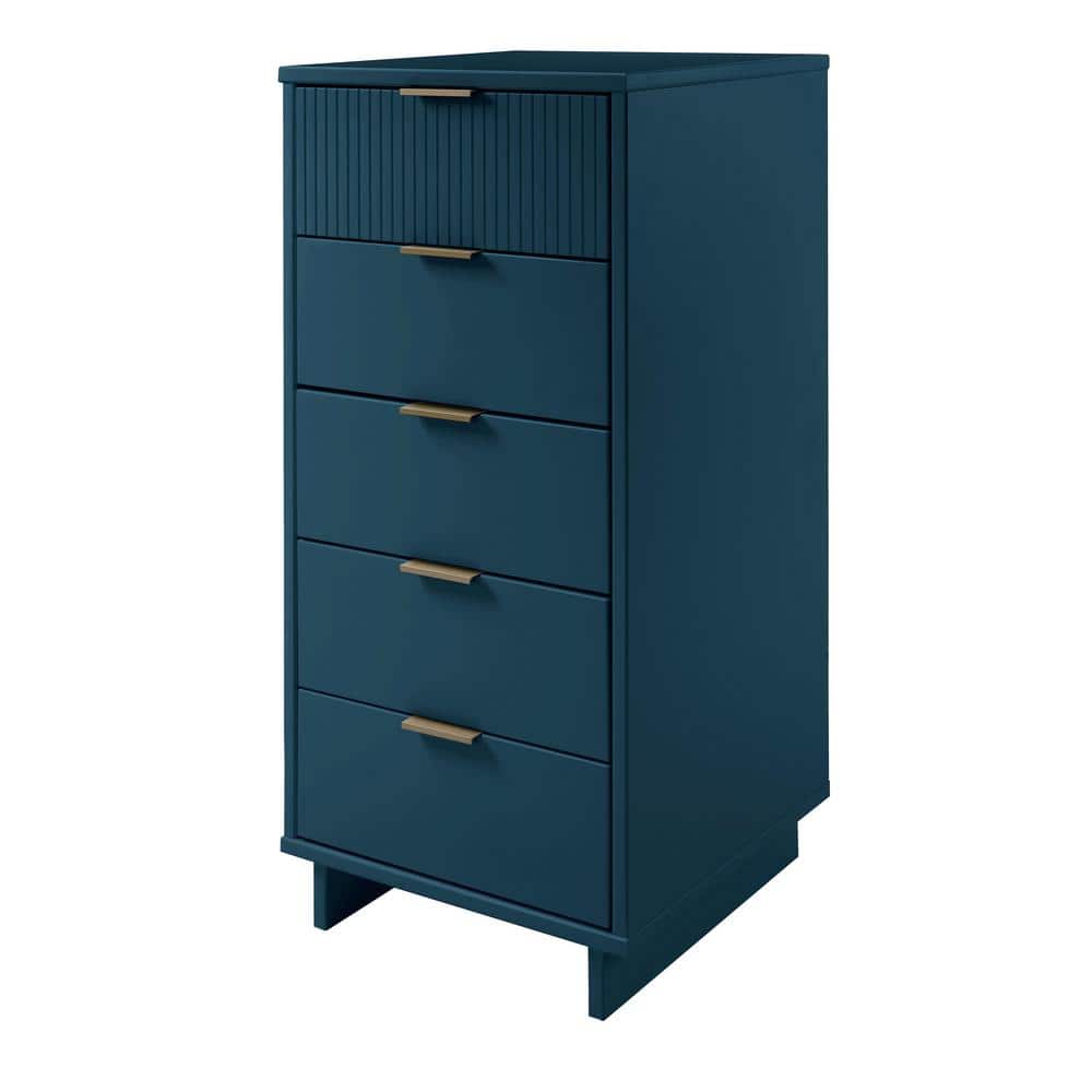 Midnight Blue Vertical 5-Drawer Dresser with Soft Close