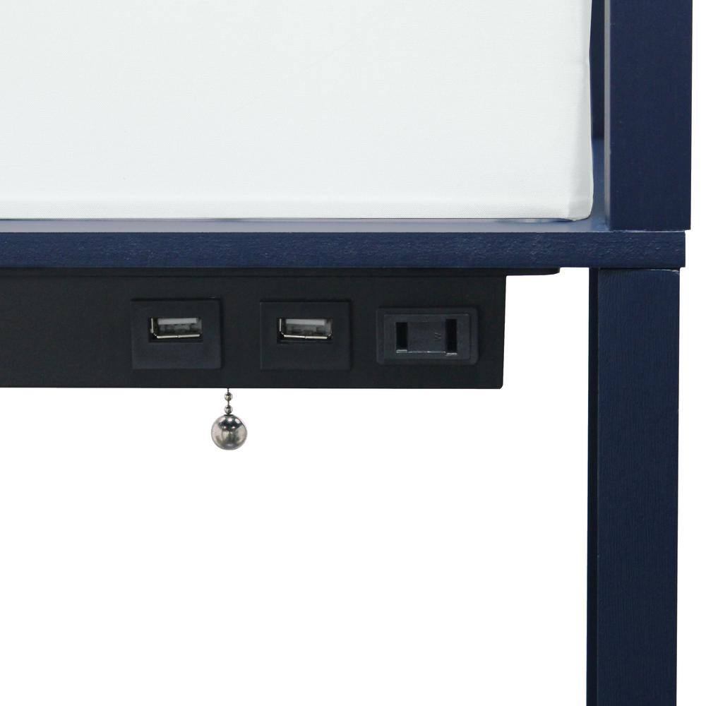 Classix Navy Blue 62.5" 3-Tier Shelf Floor Lamp with Linen Shade