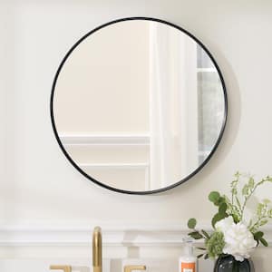 24 in. W x 24 in. H Round Aluminium Framed Wall Mount Bathroom Vanity Mirror in Matte Black