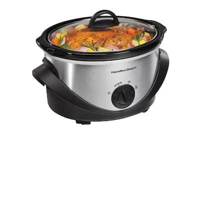 4 Qt. Black Chrome Slow Cooker with Temperature Settings and Glass Lid