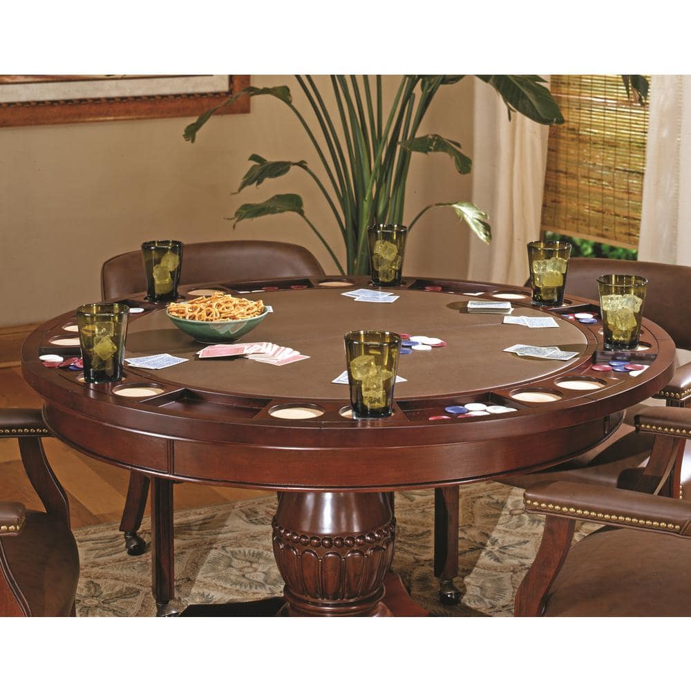 Tournament Cherry Finish Round Wood Poker Game Table