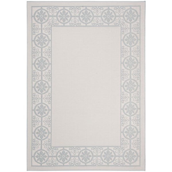 SAFAVIEH Bermuda Ivory/Light Blue 9 ft. x 12 ft. Floral Indoor/Outdoor Patio  Area Rug