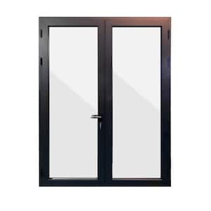 72 in. x 80 in. Mat Black Right Swing/Outswing Aluminum French Patio Door with Aluminum Frame and Lockset