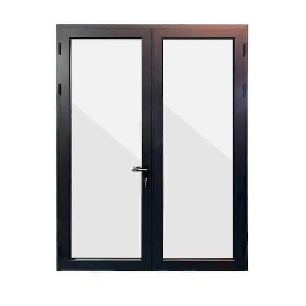 ERIS 72 in. x 80 in. Mat Black Right Swing/Outswing Aluminum French Patio Door with Aluminum Frame and Lockset