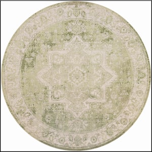 Astra Machine Washable Blue Green 8 ft. x 8 ft. Center medallion Traditional Round Area Rug