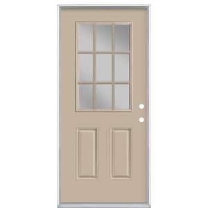 36 in. x 80 in. 9 Lite Canyon View Left Hand Inswing Painted Smooth Fiberglass Prehung Front Exterior Door, Vinyl Frame